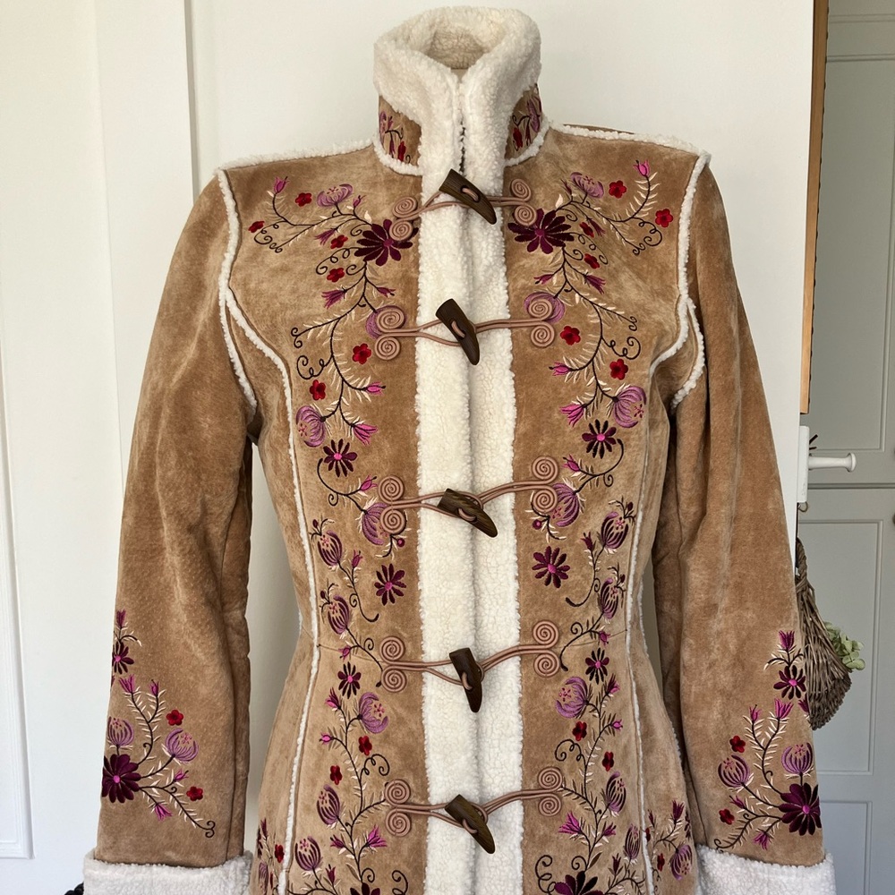 Stunning Vintage Genuine Suede Floral Embroidered Coat.